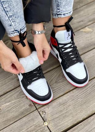 ❄️nike air jordan 1 retro high red black white fur❄️женские зимние кроссовки найк джордан с мехом8 фото