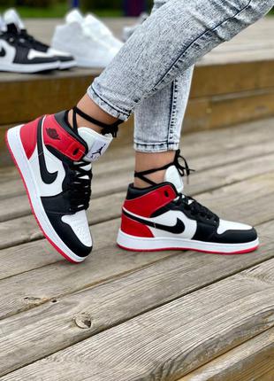 ❄️nike air jordan 1 retro high red black white fur❄️женские зимние кроссовки найк джордан с мехом3 фото