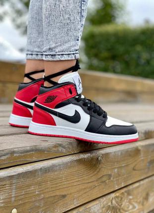 ❄️nike air jordan 1 retro high red black white fur❄️женские зимние кроссовки найк джордан с мехом6 фото