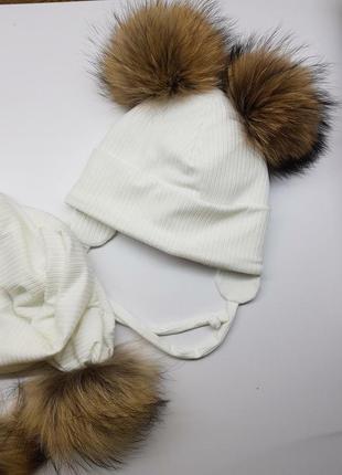 Зимовий набір шапка і шарф натуральне хутро3 фото