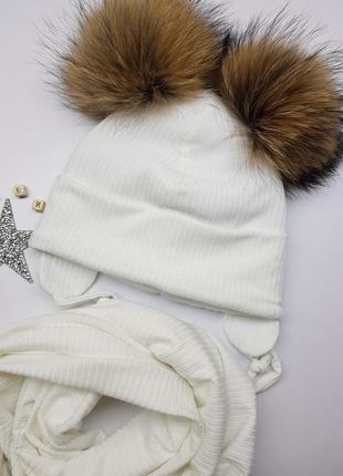 Зимовий набір шапка і шарф натуральне хутро2 фото