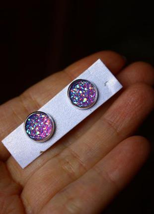 Сережки сережки гвоздики виблискуючі камені фіолетові бузкові