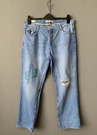 Zara хлопковые джинсы вышивка кактус.5 фото