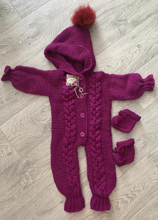 Тёплый вязаный комбинезон