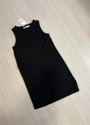 Сукня сарафан zara плаття в рубчик чорна сукня трикотажне6 фото