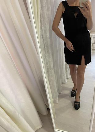 Платье платье zara с разрезом на ноге черное, черное платье6 фото