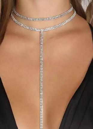 Чокер на шею срібло серебро вечерний вечірній ожерелье колье2 фото