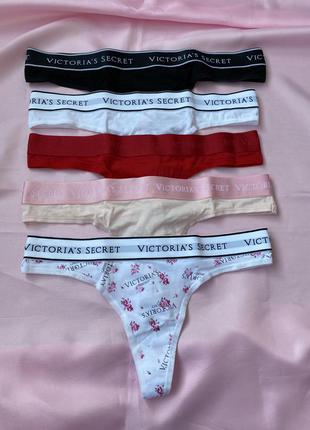 Хлопковые трусики, стринги, лого victoria's secret, виктория сикрет