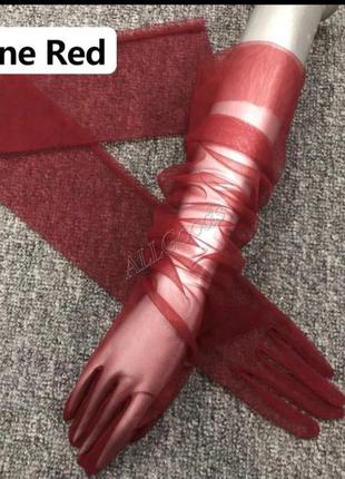Перчатки фатиновые длинные красное вино p1030-winered