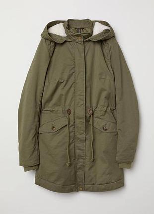 Стильная куртка парка бренд h&m.  цвет хаки, утепленная.  xs/s