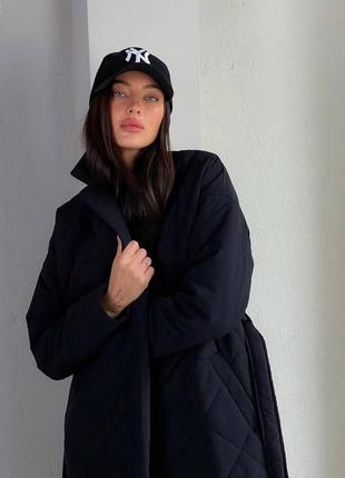 Новая красивая стильн теплая стеганное курточка пальто куртка теплое утепленное длинное с поясом3 фото
