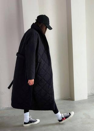 Новая красивая стильн теплая стеганное курточка пальто куртка теплое утепленное длинное с поясом2 фото
