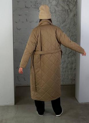 Новая красивая стильн теплая стеганное курточка пальто куртка теплое утепленное длинное с поясом5 фото