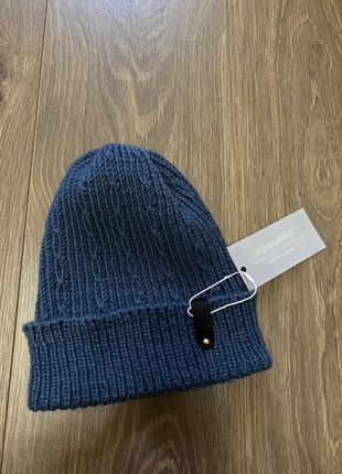 Вязаная синяя шапка с косами ручная работа3 фото