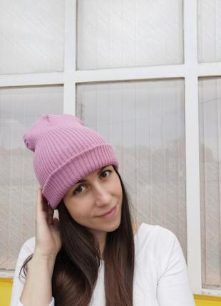 Шапка розовая женская осенняя зимняя зимова шапка жіноча
