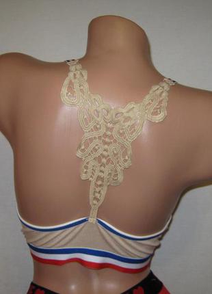 Топ спортивный tdf беж на поролоновой чашке в с декорированной спинкой