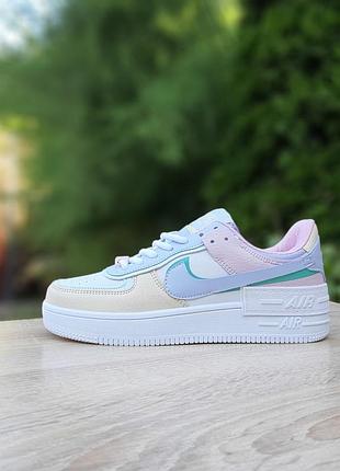 Нереально милые зефирные женские кроссовки nike air force 1 shadow белые с голубым7 фото