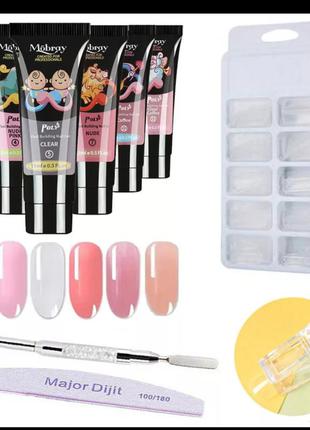 Набор для наращивания ногтей маникюра 6 шт полигель акригель зажим формы кисть пилка для ногтей маникюра нігтів манікюру