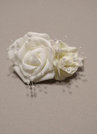 Шпилька весільна біла,чепурна шпилька з квітами7 фото