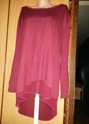 Эффектная кофта бордовая туника ассиметрия  разрез сзади прозрачная подкладка винный цвет  apricot