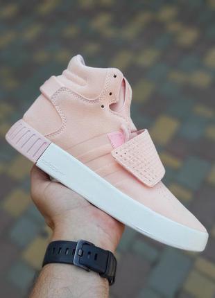 Ніжні жіночі високі кросівки adidas tubular invader пудрові ніжно-рожеві2 фото