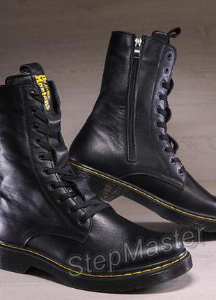 Кожаные зимние ботинки берцы dr. martens nappa black3 фото