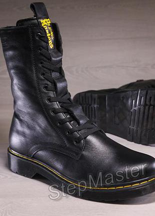 Кожаные зимние ботинки берцы dr. martens nappa black6 фото