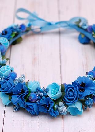 Венок веночек голубо-синий с васильками под вышиванку