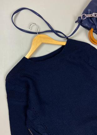 Синий вязаный свитер  с молниями9 фото