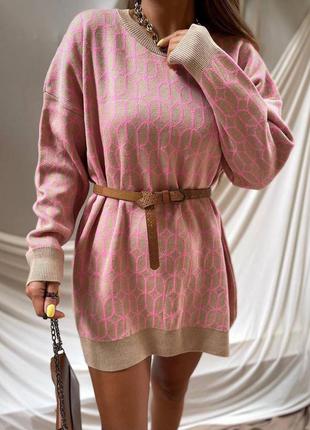 Теплый свитер туника удлинненный с принтом урция модный трендовый стильный свободного кроя