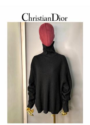 Оригинал christian dior винтажный чёрный объемный шерстяной свитер оверсайз гольф вязка рубчик