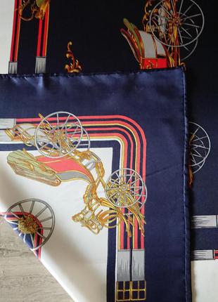 Винтажный шелковый сатиновый платок  принт конная тема  лошадиная упряжка  карета колесо  85*85 cm3 фото