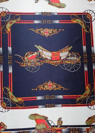 Винтажный шелковый сатиновый платок  принт конная тема  лошадиная упряжка  карета колесо  85*85 cm4 фото