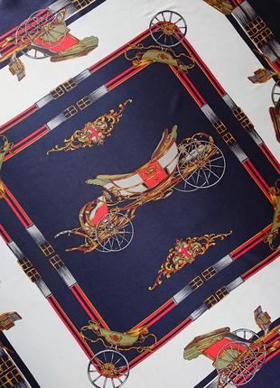 Винтажный шелковый сатиновый платок  принт конная тема  лошадиная упряжка  карета колесо  85*85 cm6 фото