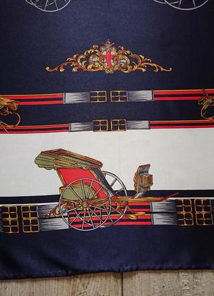 Винтажный шелковый сатиновый платок  принт конная тема  лошадиная упряжка  карета колесо  85*85 cm7 фото