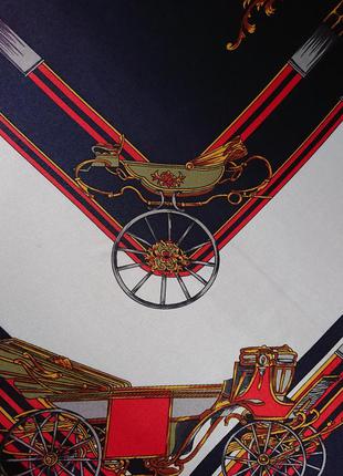 Винтажный шелковый сатиновый платок  принт конная тема  лошадиная упряжка  карета колесо  85*85 cm9 фото