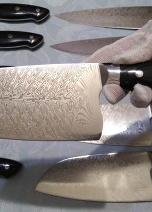 Кухонные нож сантоку с дамасской текстировкой (17,7 см. длина лезвия)