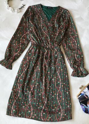 Гарне плаття довжини міді зелене принт рукава1 фото