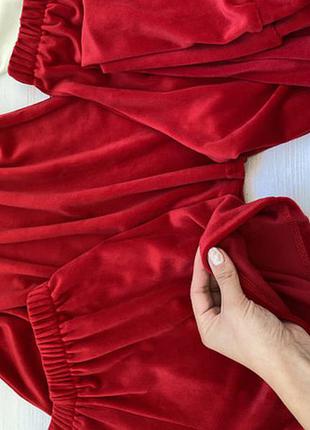 Популярная плюшевая пижама, велюровая красная пижама, халат шорты майка штаны/велюровый комплект3 фото