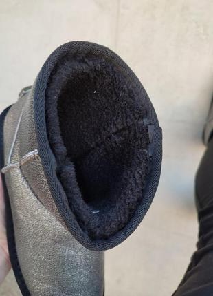 Серебристые угги эко кожаные низкие короткие ботинки зимние сапоги5 фото