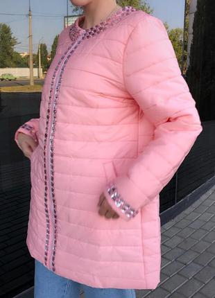 ✅ розовое пальтишко демисезон с камнями размер 46-48 испачканое2 фото