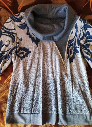 Серо-голубой свитер, кофта с горловиной3 фото