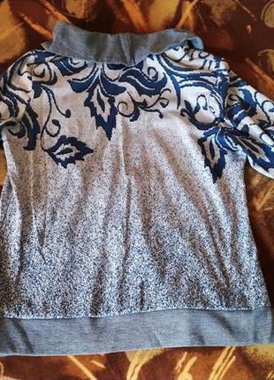 Серо-голубой свитер, кофта с горловиной2 фото