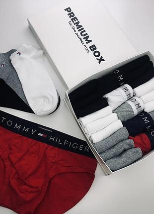 Набір чоловічі труси бріфи 5 шт і 18 пар шкарпеток tommy hilfiger в premium box