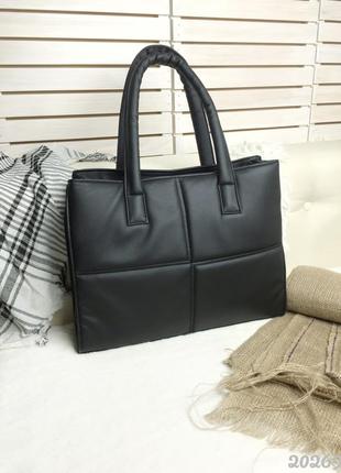 Велика стібана чорна сумка, велика чорна сумочка стьобана