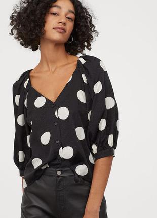 H&m блуза - топ в горох з рукавами-буфами xs