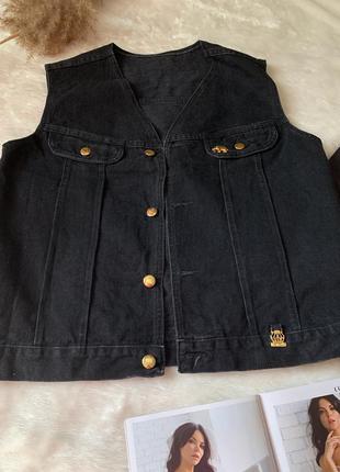 Шикарная джинсовая эксклюзивная винтажная жилетка3 фото
