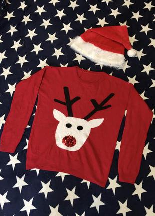 Кофта новорічна з оленем, светр новорічний, кофта новогодняя с оленем1 фото