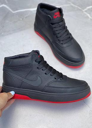 Зимові шкіряні кросівки на хутрі nike air force black