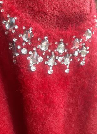 Свитер травка бордовый с камнями3 фото